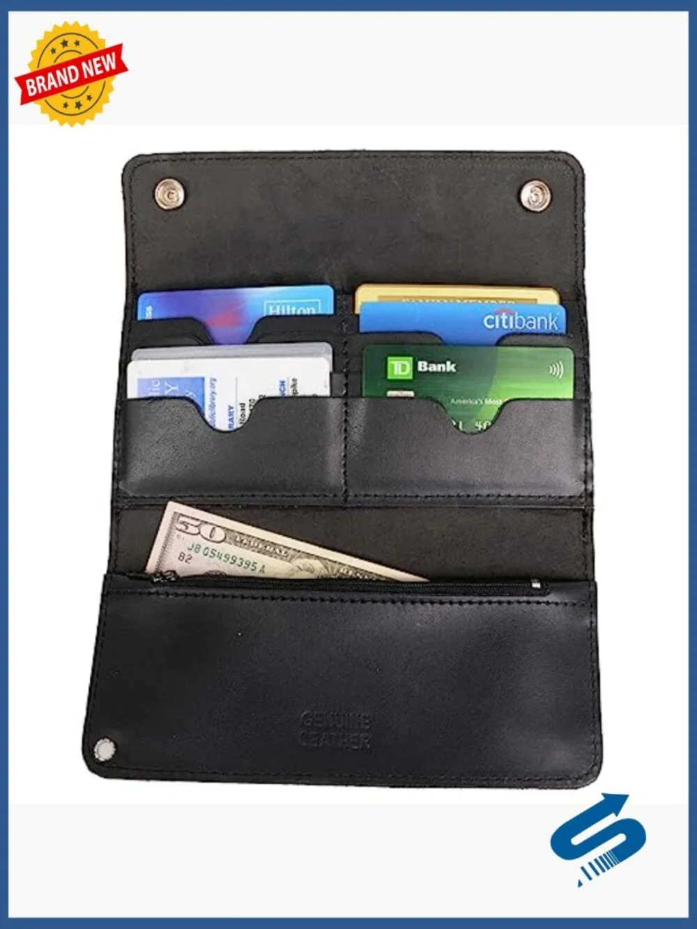 Mens Biker Bifold Leather Wallet with Removable Chain Anti-Theft Wallet